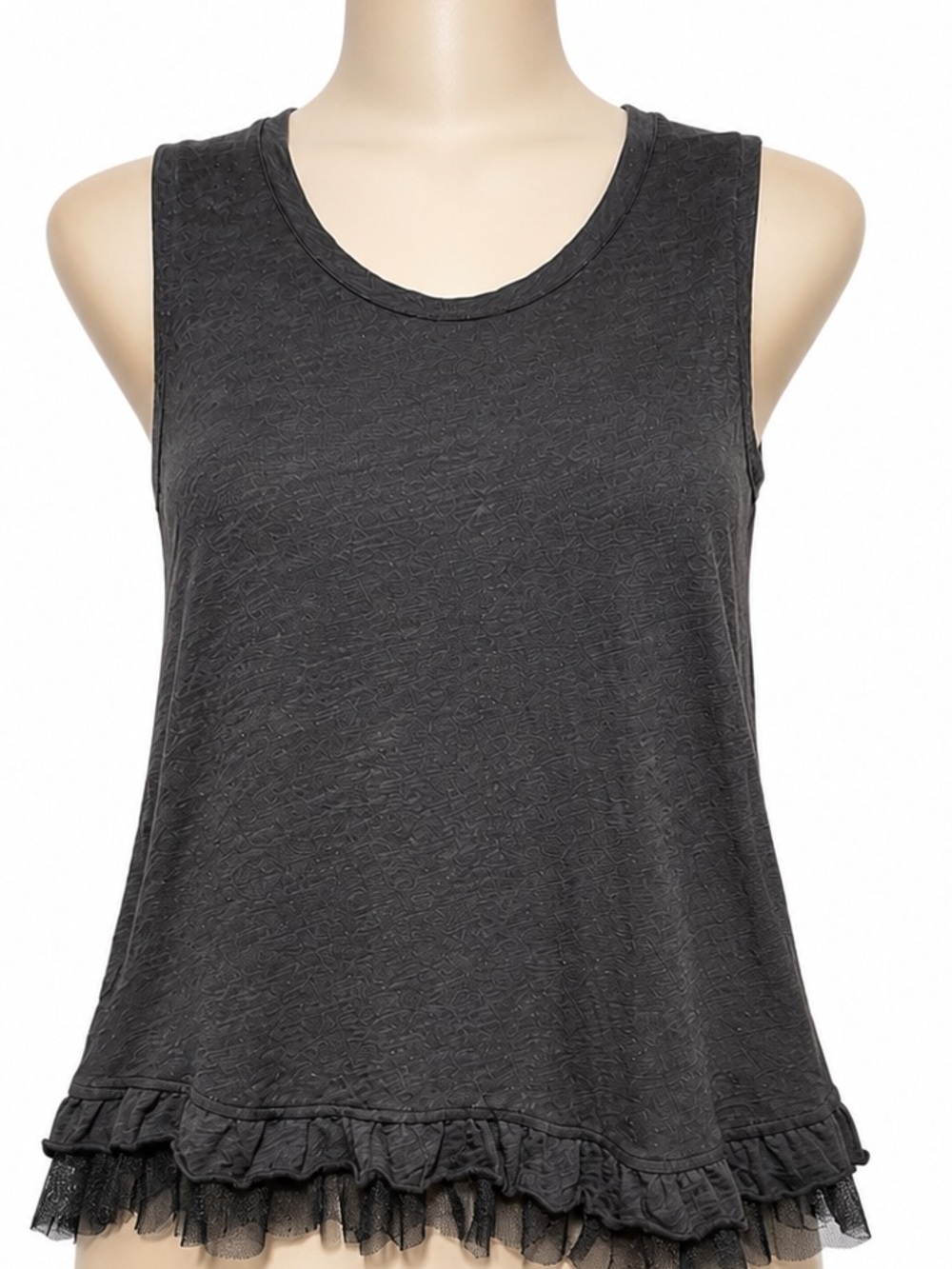 Lord & Taylor 100% Cotton Black Ruffle Mesh Hem Tank